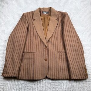 VTG Juno Wool Blazer Women 14 Brown Pinstripe Academia Collegiate Old Money 80's